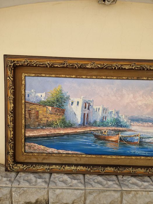 Уникална огромна антикварна майсторска картина масло върху платно