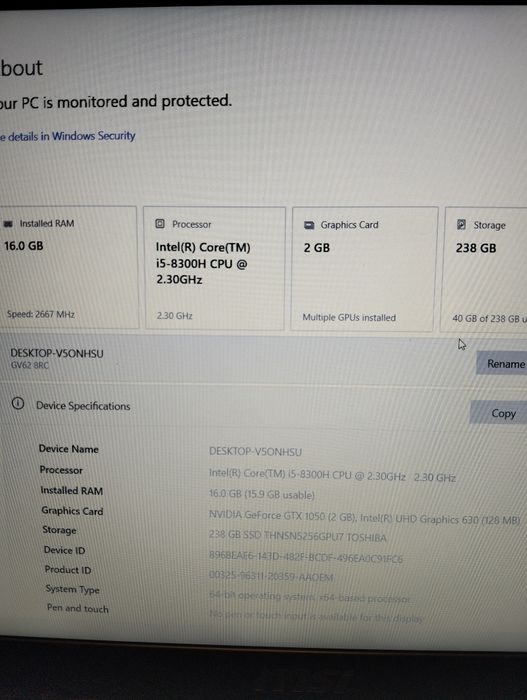 Laptop Gaming i5 gen 8 gtx ssd 16 gb ram