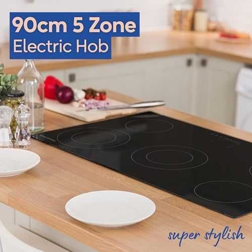 Нов Russell Hobbs 90см, Керамичен плот, 5 зони, Безопасен и удобен за готвене кухня