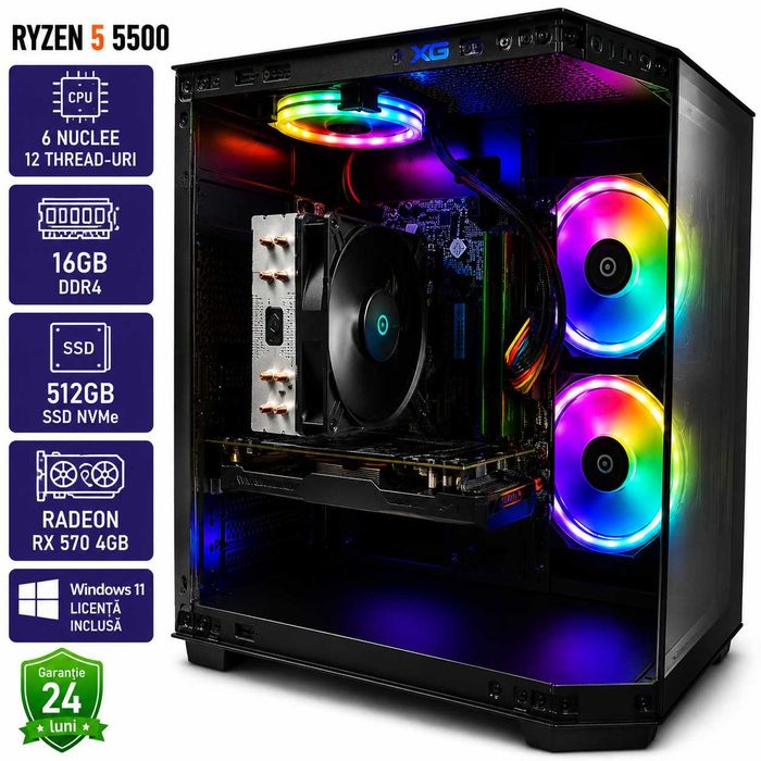 Calculator Gaming RX570 Ryzen 5 5500 SSD Windows 11 Garantie
