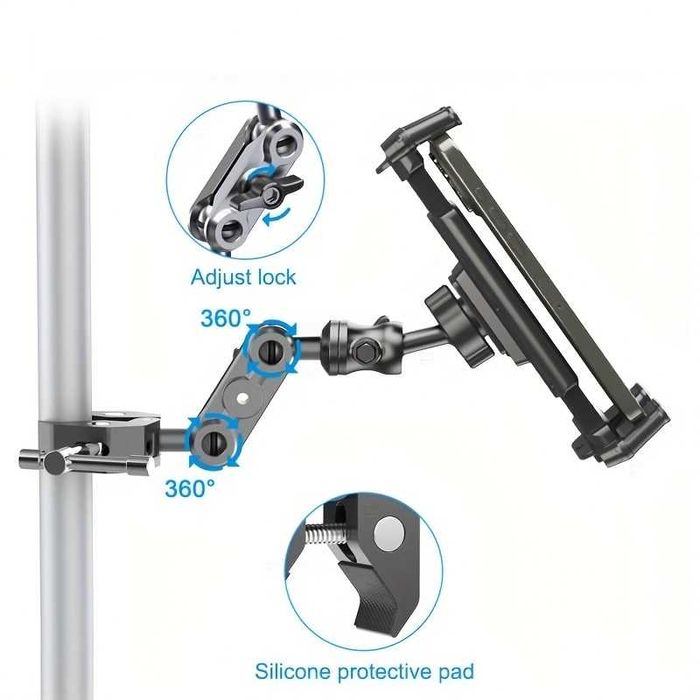 Suport telefon / tableta clema prindere metalica si brat reglabil 360