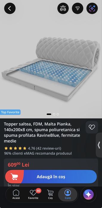 Topper saltea spuma poliuretanica / profilata