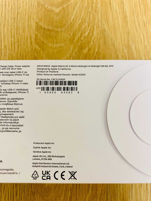 ЧИСТО НОВ !!! НЕРАЗПЕЧАТАН !!! Apple Watch SE3 40mm Midnight/Mid SP Band M/L, GPS, 3 ГОД. ГАР.
