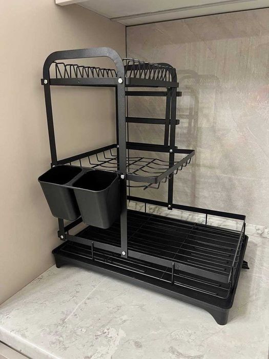 Сушилка для посуды вместительная, настольная со сливом