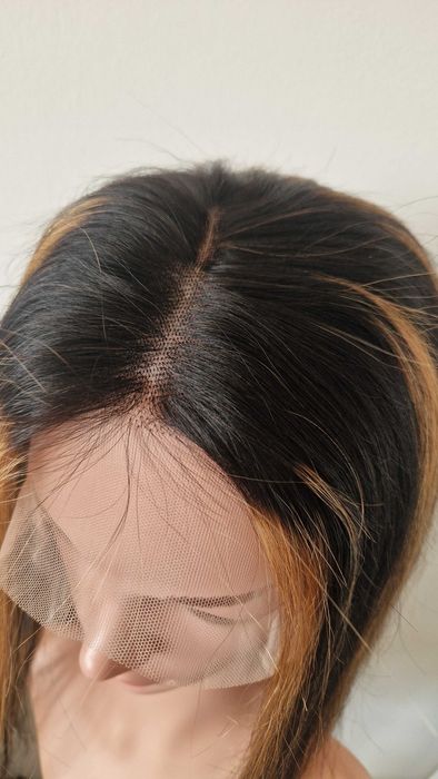 Черна права перука 80 см с руси кичури - Lace Front 13x6