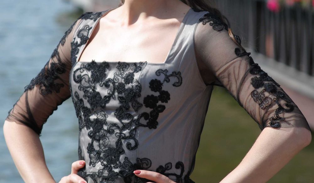 Rochie de ocazie cu tul si dantela aplicata UNICAT