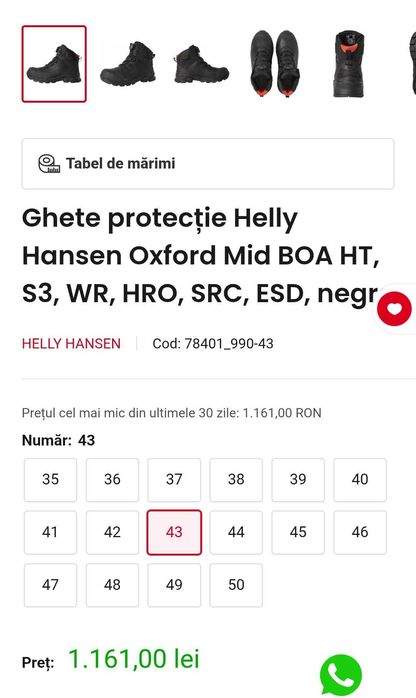 Ghete protecție 40 Helly Hansen Oxford Mid BOA HT. S3, WR, HRO SRC ESD