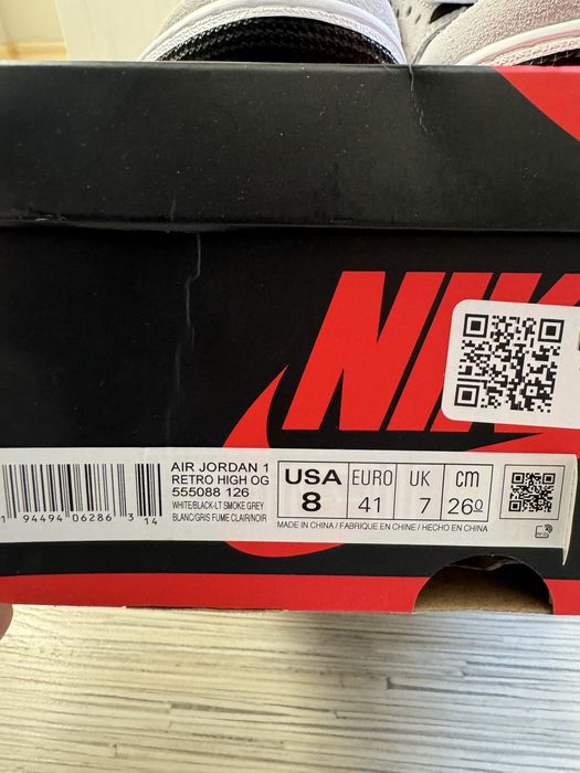 Оригинални Nike Air Jordan 1 Retro High Smoke Grey,размер 41