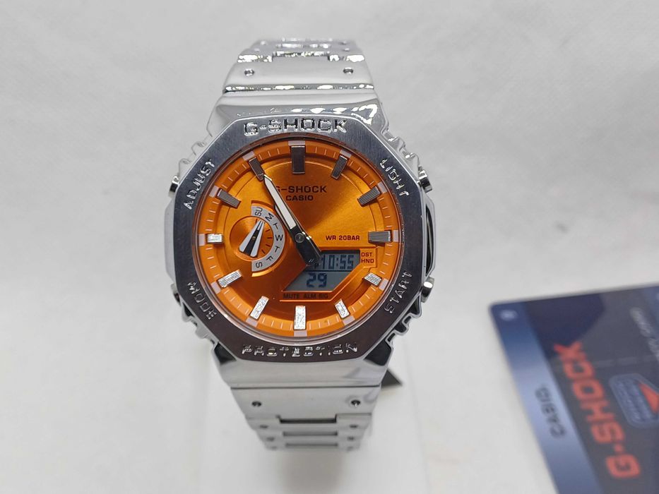 Ceas Casio g shock Metal GM B2110d Silver Orange Nou,Garantie 2 ani