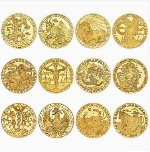 Monede cu zodii - placata cu aur 14k !