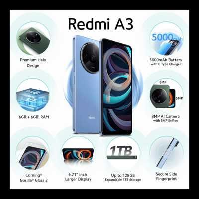 Redmi A3 large 6.71-inch 90 Hzdisplay 5000mAh battery 10W charging