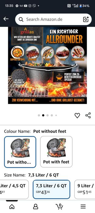 Къмпинг чугунена тенджера 7.2л. страхотно качество