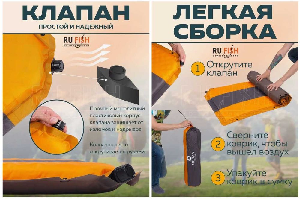 Каримат двух местный с подголовникам-192х132 см Доставка бесплатно