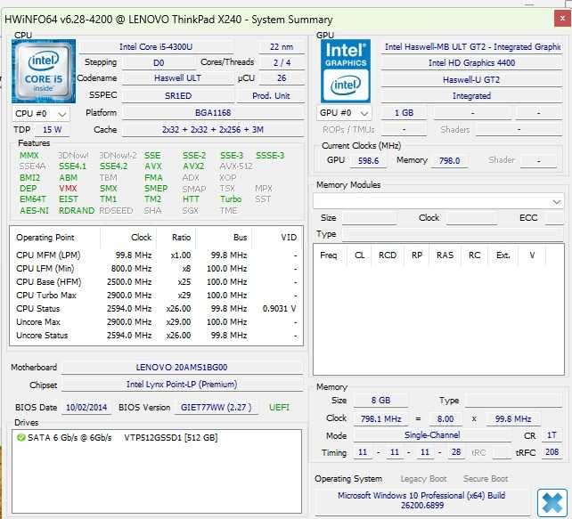 Laptop Lenovo ThinkPad X240 I5 4300u SSD 500Gb Ram 8Gb 12.5.''