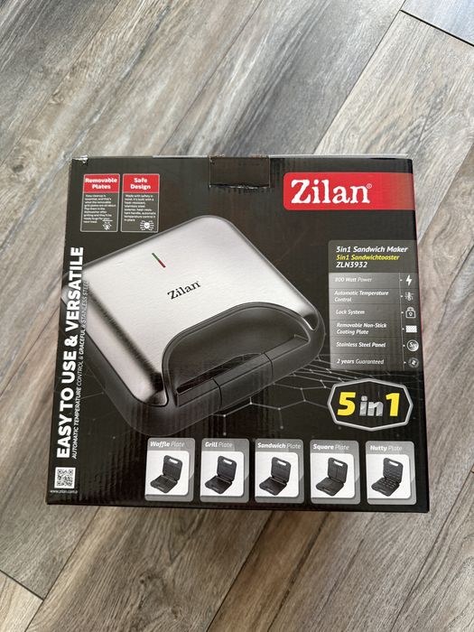 Sandwich Maker 5 în 1, Putere 800W, 5 Seturi de Plăci Detașabile, Înveliș Antiaderent, Negru/Inox