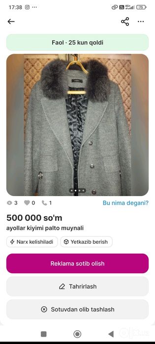 Ayollar paltosi moynaly