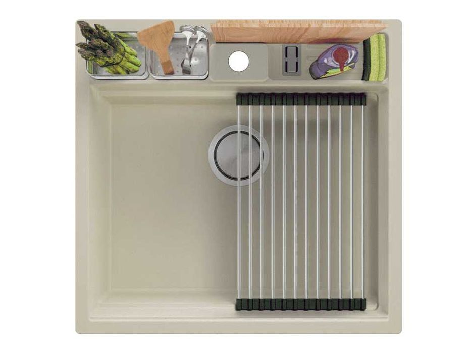 беж кухненска мивка за вграждане Берген 60 Double Pocket 560x540 мм