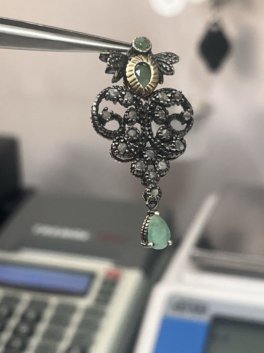 Винтидж висулка 925+14 карата злато с изумруди