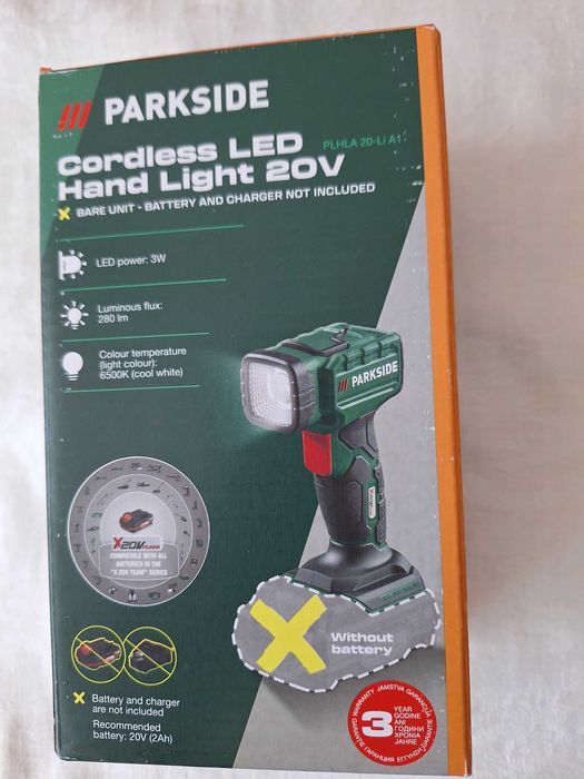 Lampa de mana LED fara fir PARKSIDE  pe acumulator 20V, model PLHLA 20-Li A1