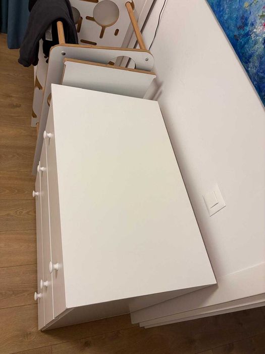 Vand comoda haine copii, alb, din lemn, 3 sertare