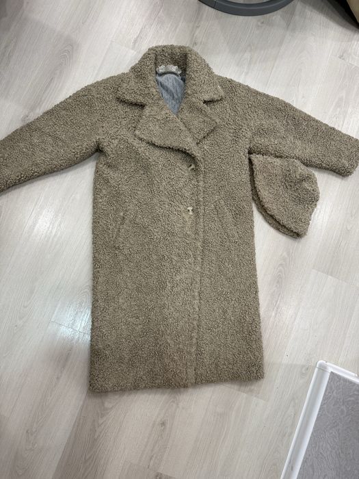 Шуба с шапкой бежевый Тедди