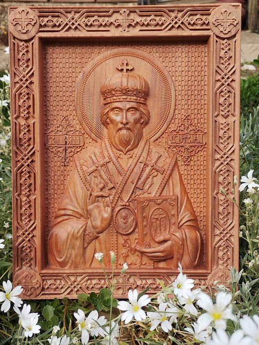 Дърворезбована икона на Св. Мина-авторска дърворезба