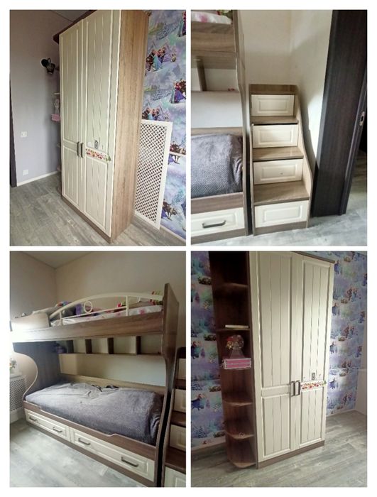 Продам двухъярусную кровать+лестница+шкаф
