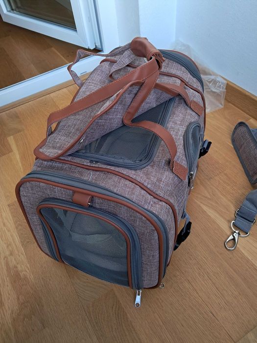 Geanta pentru animale de companie, de mana, 46x26x28 cm, roz deschis