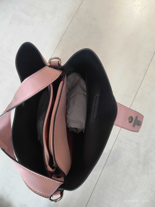 Дамска чанта - кожена , цвят пепел от рози