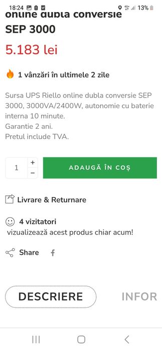 UPS Riello sentinel pro 3000VA 2700 W