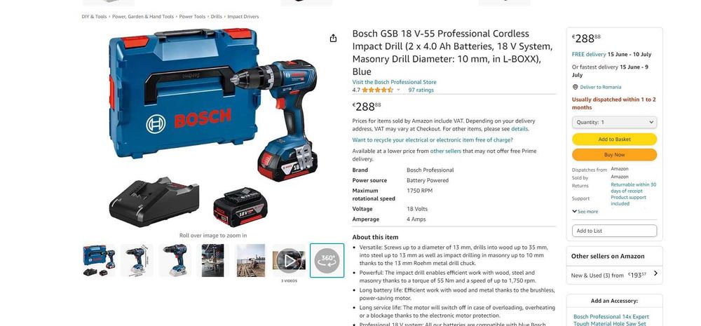 Filetanta Bosch Professional GSB 18 V-55, in cutie - pentru piese