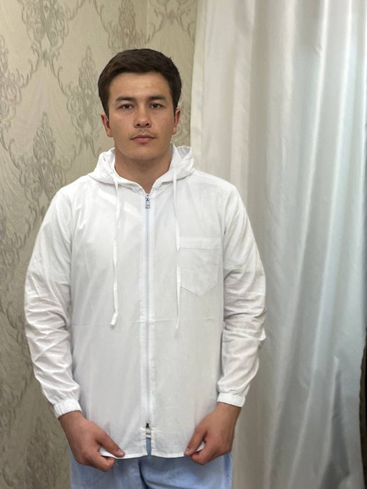 Летняя мужская рубашка с капюшоном натуральная ткань для жары все разм