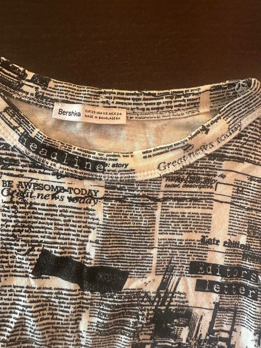 Дамска черно бяла блуза  Bershka с дълъг ръкав