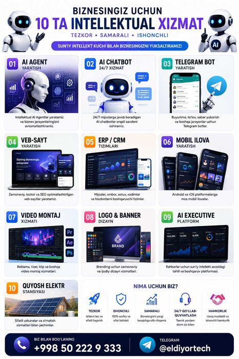 AI Agent | Telegram Bot | ERP CRM | Veb-sayt | Mobil ilova