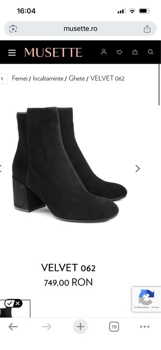 Botine Velvet Musette marime 37 negru