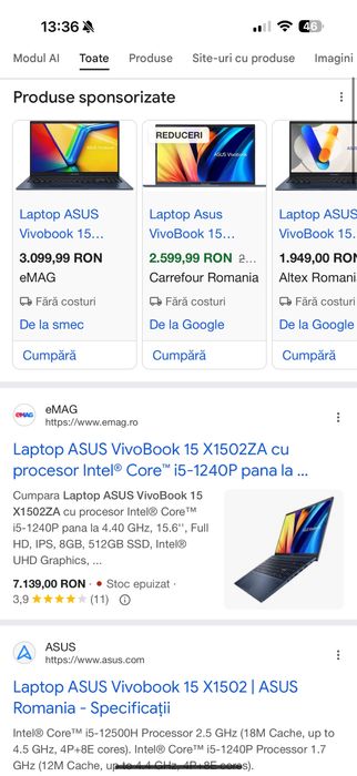 Laptop ASUS VivoBook 15 X1502ZA i5-1240P 8GB 512GB SSD Full HD IPS