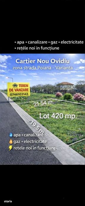 Vanzare Teren 420 mp. Ovidiu cartier nou