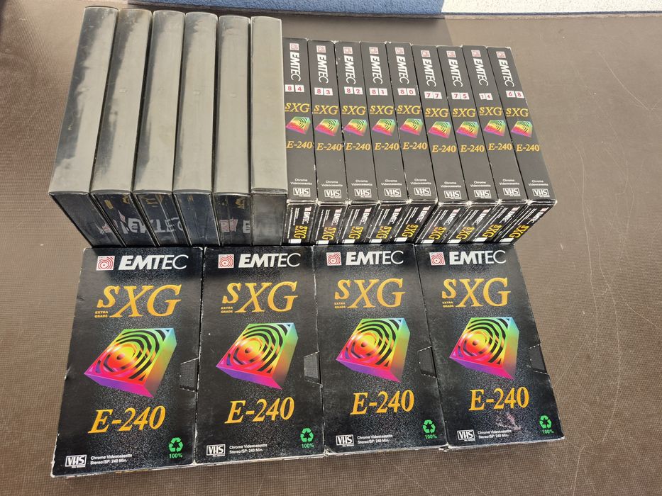 Vând 19 casete video VHS originale EMTEC de 240minute filme 1970-1990
