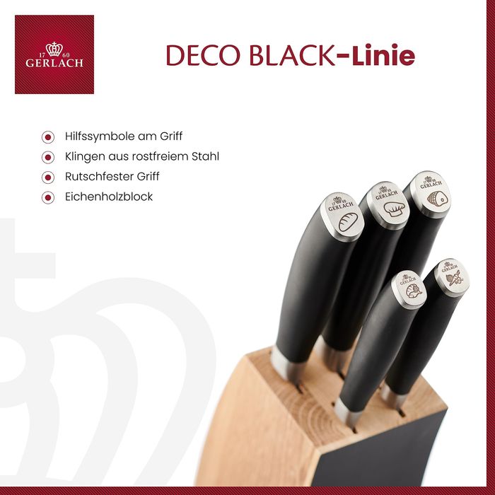 Gerlach 1760 Deco Black Kомплект ножове с блок 5 броя