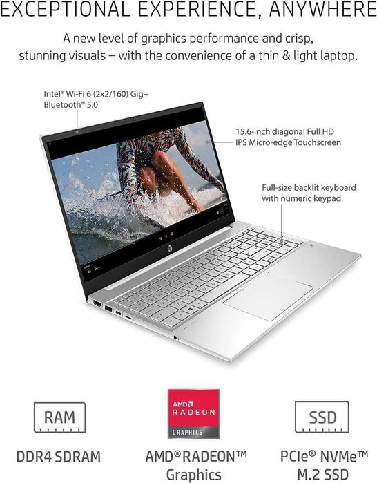 HP Pavilion, 15,6  Full HD iPS  AMD Ryzen 7 7730U, 8 ГБ 512 ГБ