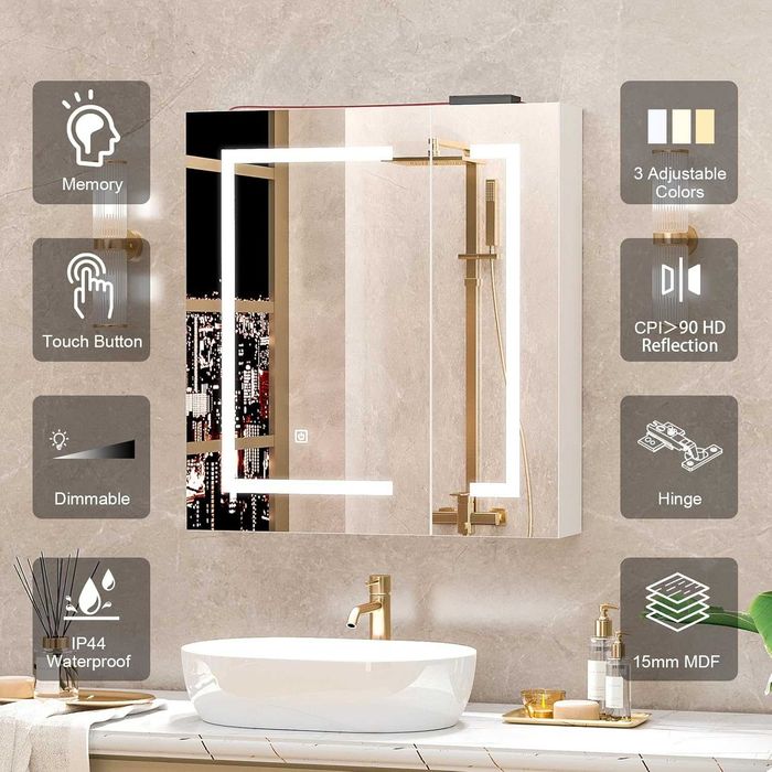 ЛЕД LED шкаф за баня,  с огледало, с осветление, 60 * 65 17