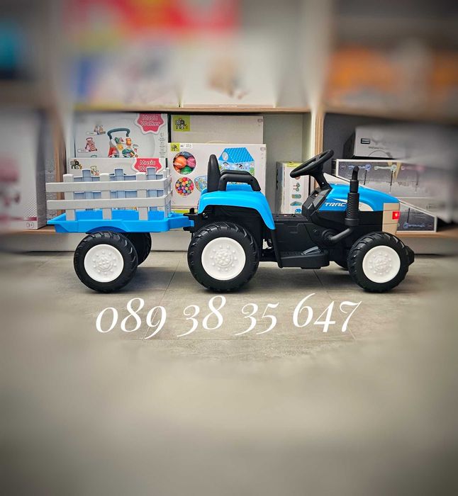 ТОП ЦЕНА!НОВО!Акумулаторен трактор с ремарке Dallas BLUE с 12V батерия