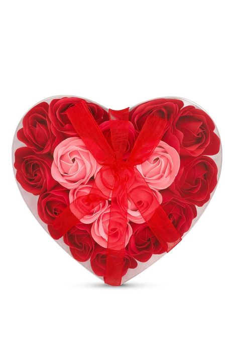 Cutie Inima cu 24 Trandafiri din Sapun Rosu-Roz