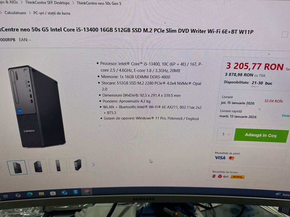 Vand unitate lenovo neo 50s gen5 noua i5 13400 16gb ssd 512gb