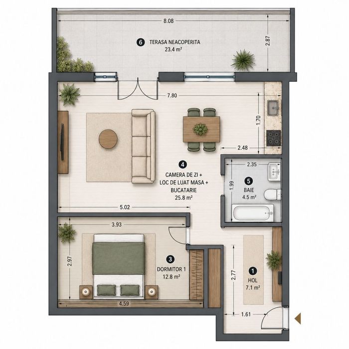 Apartament 73.6mp. Novopolis terasa 23.4mp. parcare proprie