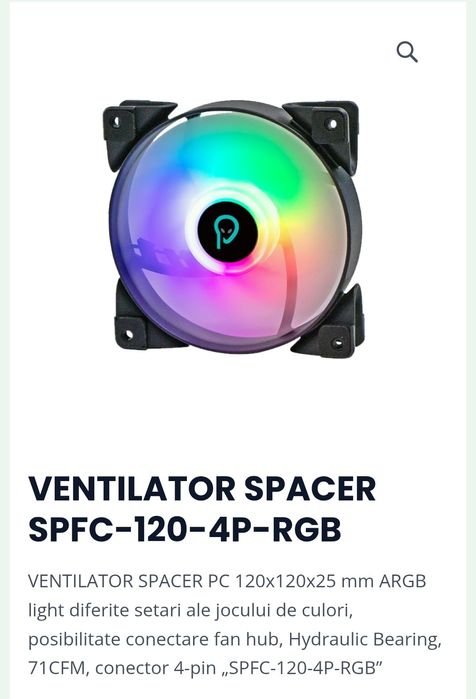 Vând 5 ventilatoare argb/rgb Spacer 2200rpm 71cfm 29db