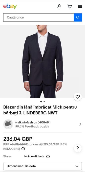 Sacou nou J. Lindeberg Mick Dressed Wool Blazer Grey Melange, nr 46/48