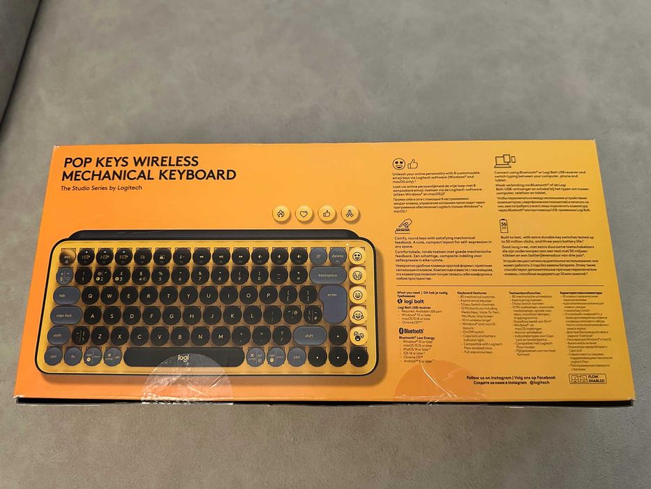 Logitech POP Keys Blast Yellow - безжична механична клавиатура, нова