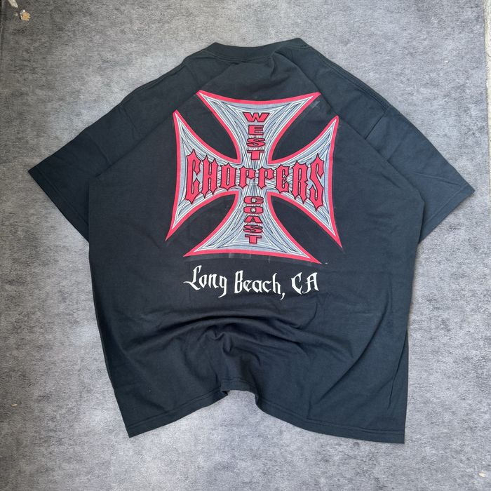 Tricou  vintage West Coast Choppers Long Beach CA Negru XL Y2K Biker Cross Graphic