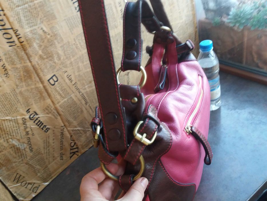 дамска чанта,кожена торба-цикламено,розово естествена кожа